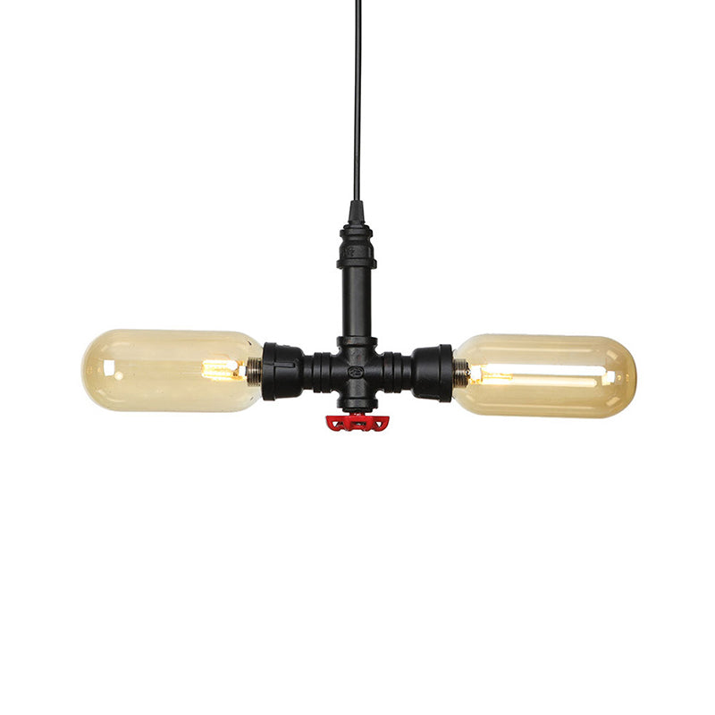 Stella - Amber Glass Black Suspension Light Pill Capsule 2 - Light Industrial Led