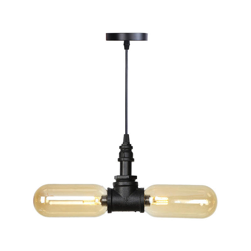 Stella - Amber Glass Black Suspension Light Pill Capsule 2 - Light Industrial Led