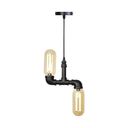 Stella - Amber Glass Black Suspension Light Pill Capsule 2 - Light Industrial Led