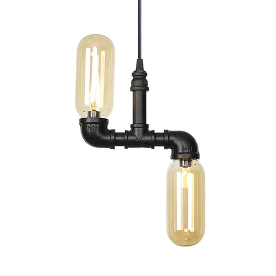 Stella - Amber Glass Black Suspension Light Pill Capsule 2 - Light Industrial Led