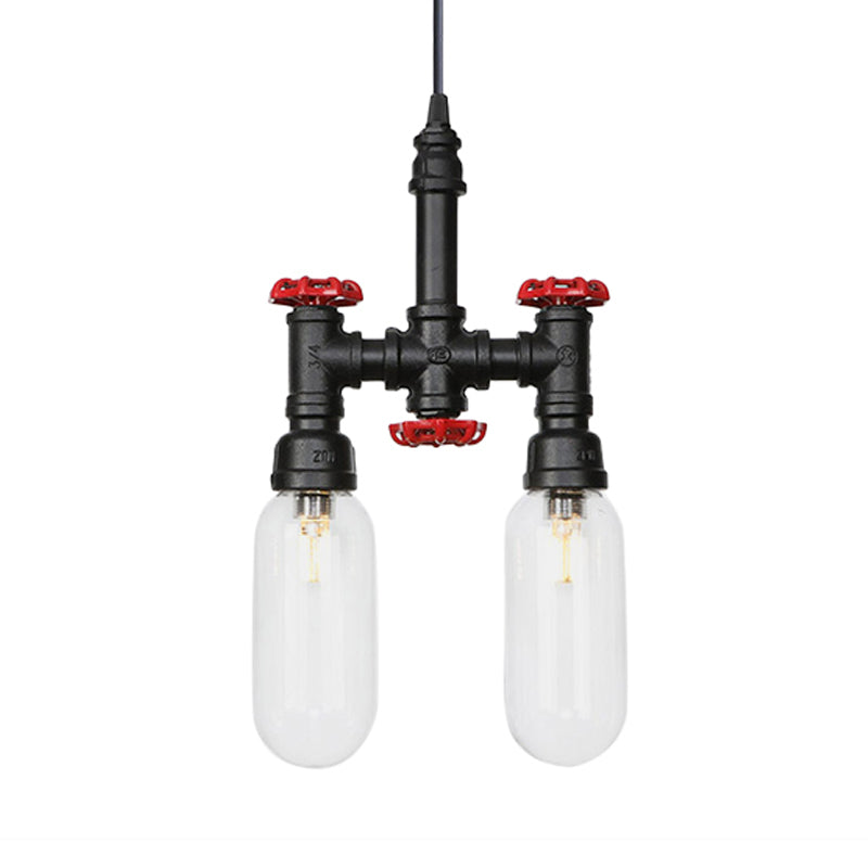 Sasin - Industrial Iron Chandelier With Black Piping And Clear Glass Shade
