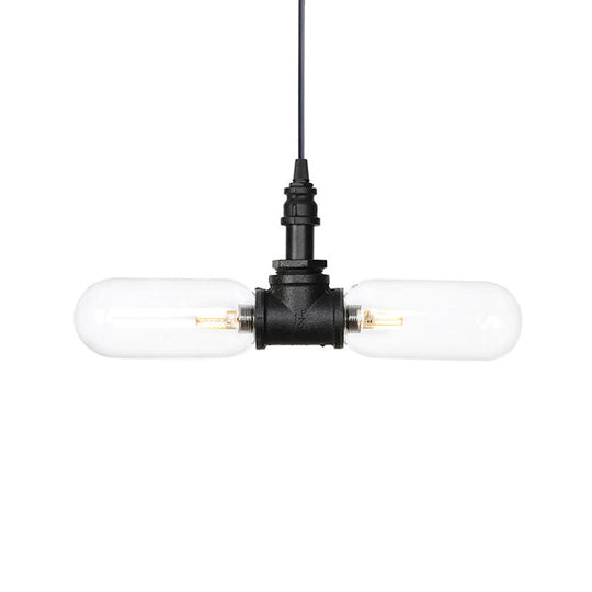 Laura - Black Clear Glass Capsule Shade Pendant Antiqued 2 - Head Coffee Shop Led Ceiling