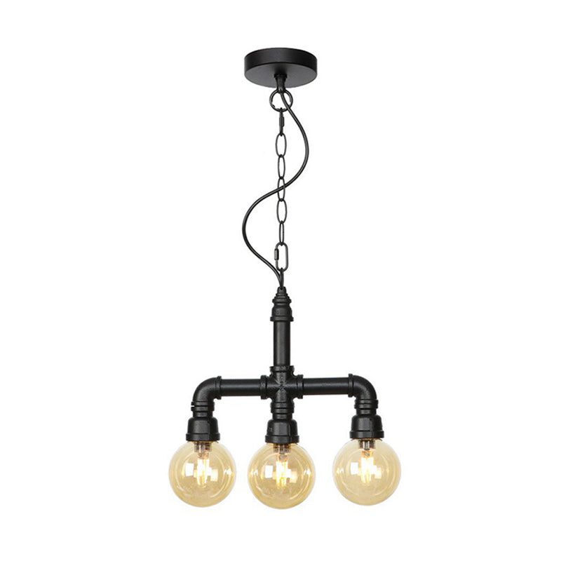 Zoe - Industrial Ball Amber Glass Pendant Light 3/4 Lights Restaurant Led Ceiling Chandelier In