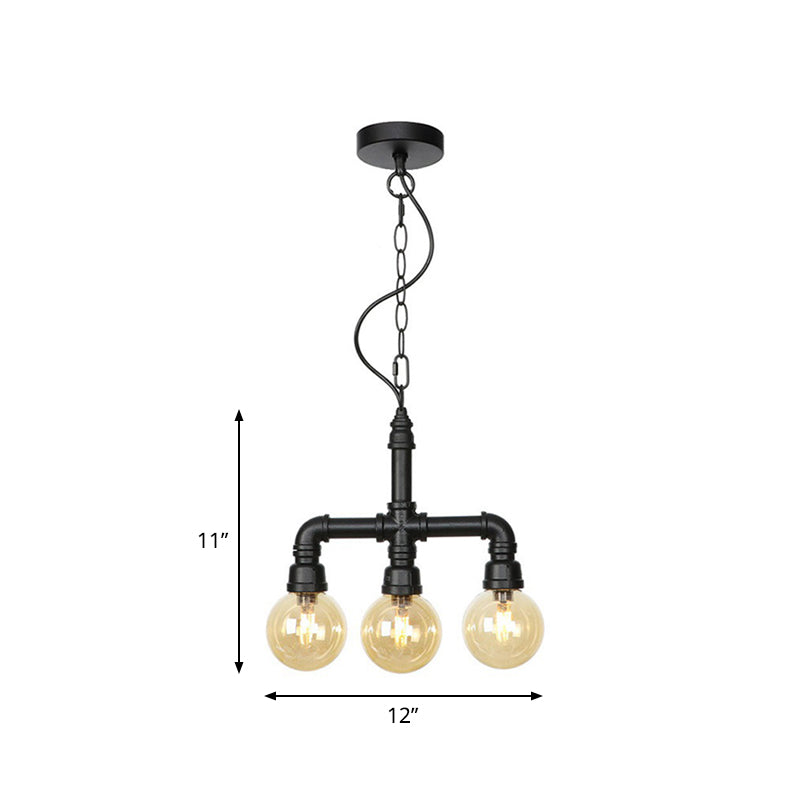 Zoe - Industrial Ball Amber Glass Pendant Light 3/4 Lights Restaurant Led Ceiling Chandelier In