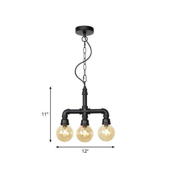 Zoe - Industrial Ball Amber Glass Pendant Light 3/4 Lights Restaurant Led Ceiling Chandelier In