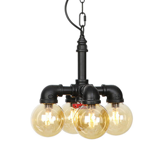 Zoe - Industrial Ball Amber Glass Pendant Light 3/4 Lights Restaurant Led Ceiling Chandelier In