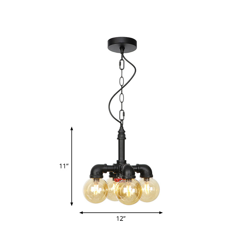 Zoe - Industrial Ball Amber Glass Pendant Light 3/4 Lights Restaurant Led Ceiling Chandelier In