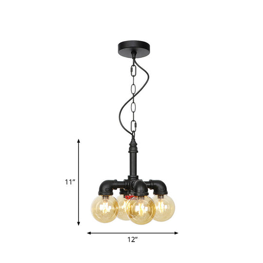 Zoe - Industrial Ball Amber Glass Pendant Light 3/4 Lights Restaurant Led Ceiling Chandelier In