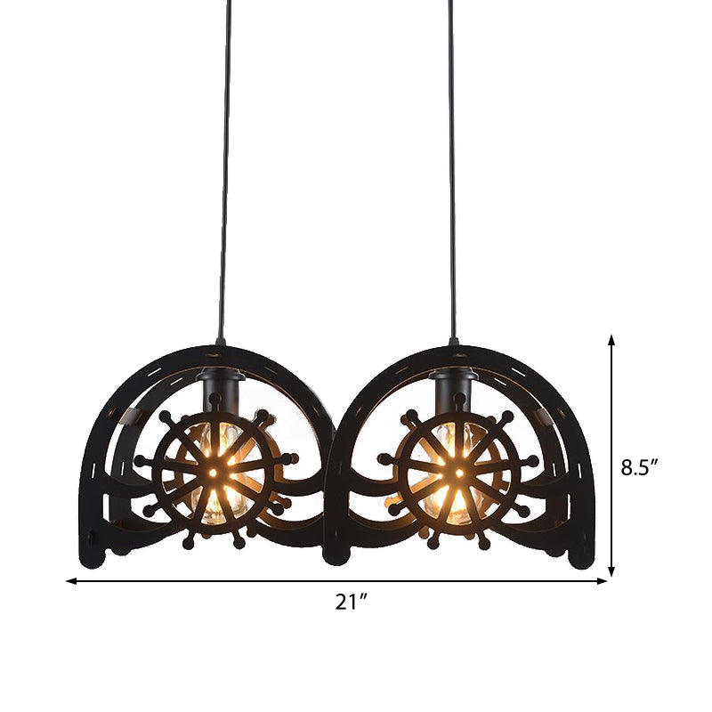Madison - Black Metal Pendant Lamp Wheel Shade 2/3 - Light Vintage Chandelier Light Fixture For