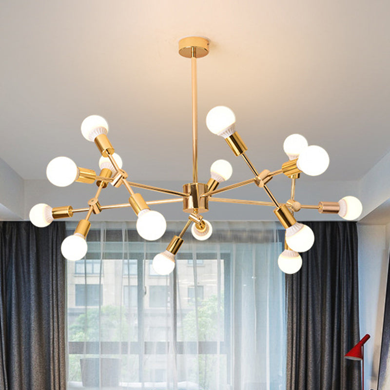 Gold Sputnik Hanging Ceiling Light Modern Nordic 15 Lights Iron Chandelier Pendant Lamp For Living