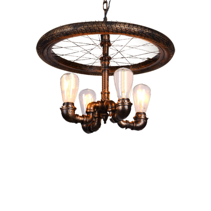 Clara - Retro Wagon Wheel Metal Light Chandelier Rustic 4 - Light Dining Room Pendant Lighting In