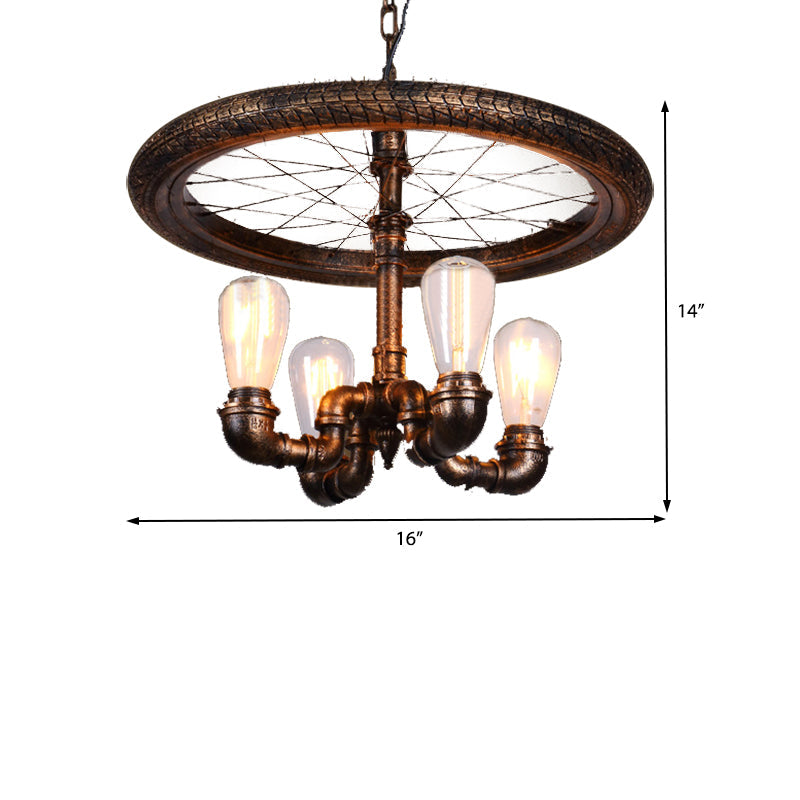 Clara - Retro Wagon Wheel Metal Light Chandelier Rustic 4 - Light Dining Room Pendant Lighting In