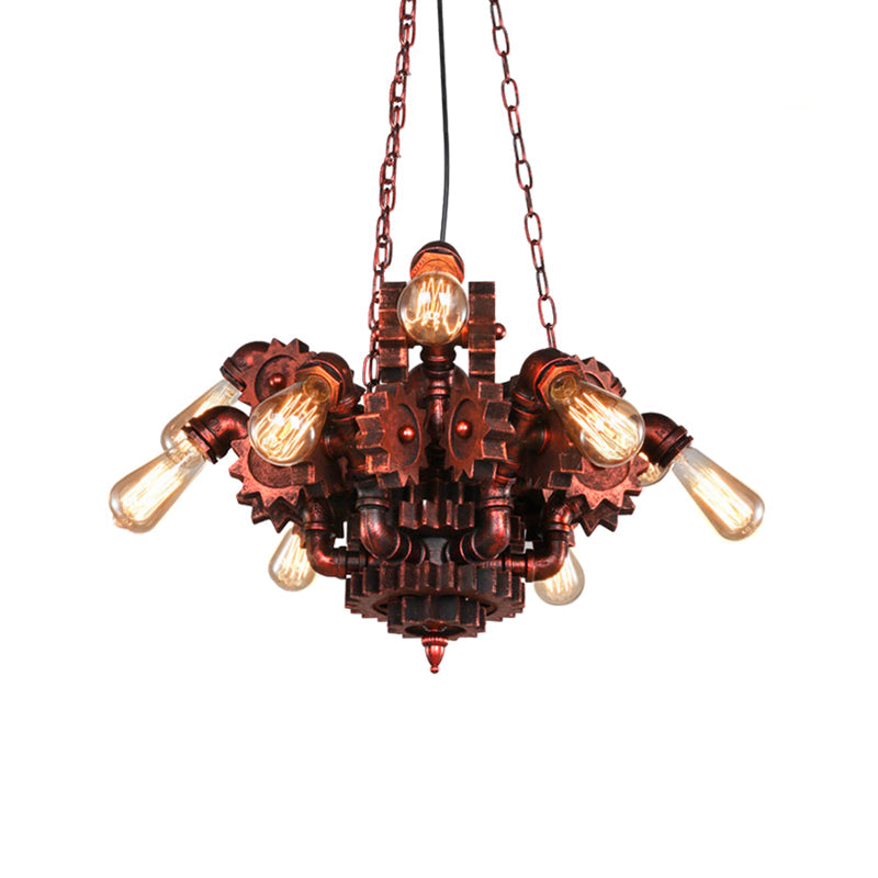 Alathfar - Vintage Gear Living Room Pendant Chandelier Wrought Iron 9 Lights Weathered Copper