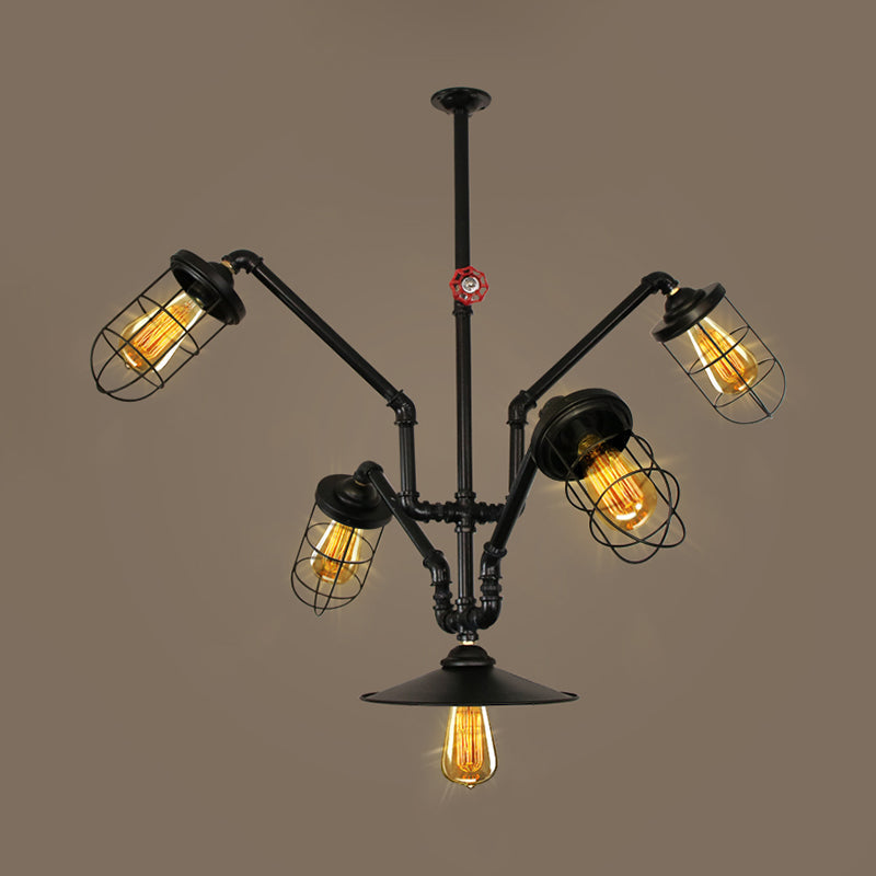 Inã¨s - Abstract Pipe Living Room Pendant Vintage Metallic 5 - Light Black Hanging Chandelier