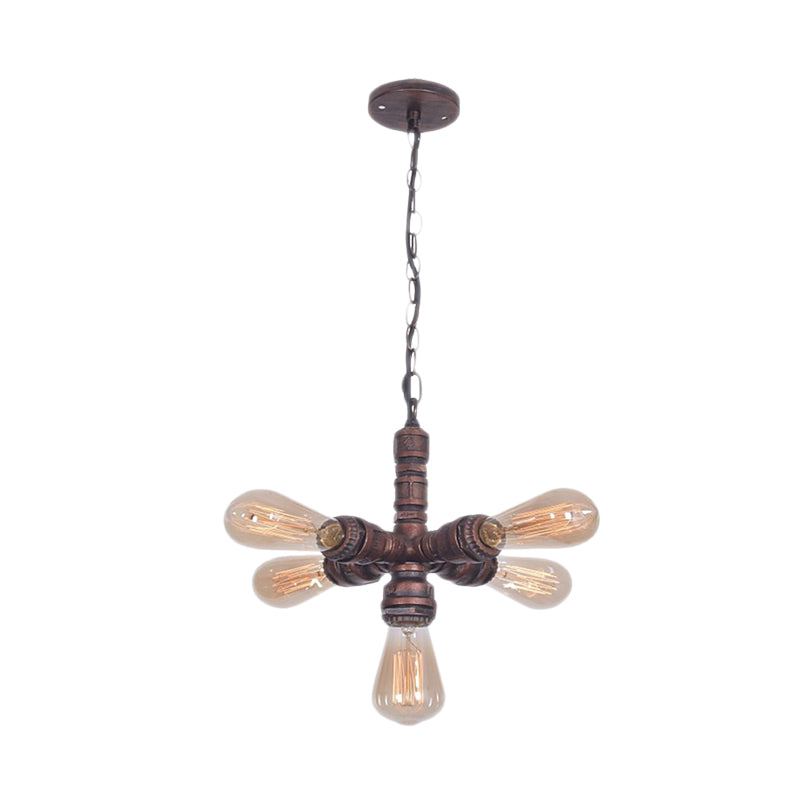 Roberta - Antiqued 5 - Bulb Metal Ceiling Chandelier Copper Finish Sputnik Pipe Living Room