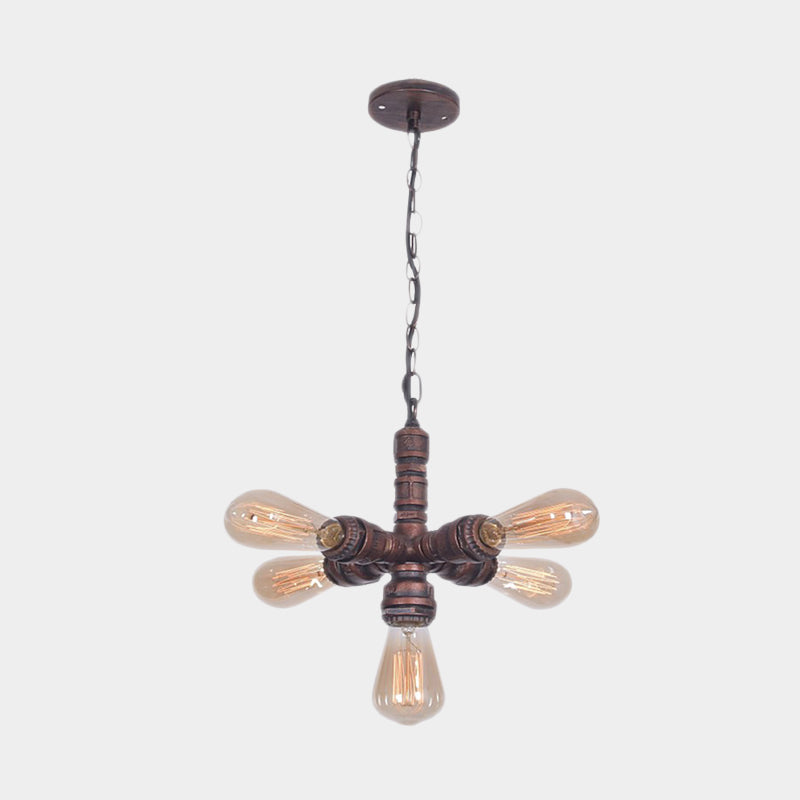 Roberta - Antiqued 5 - Bulb Metal Ceiling Chandelier Copper Finish Sputnik Pipe Living Room