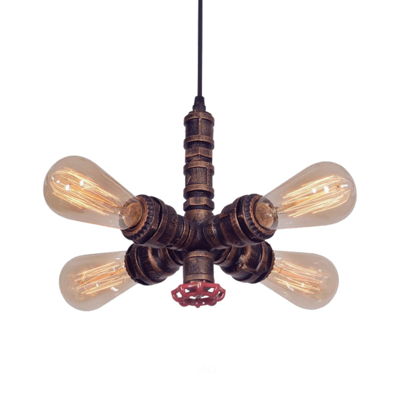 Zoey - Copper Radial Pipe Hanging Lighting Industrial Iron 4 Bulbs Living Room Chandelier Pendant