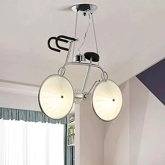 Creative Bicycle Hanging Light Metal Acrylic Chrome Chandelier For Boys Girls Bedroom