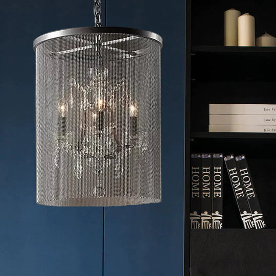 Crystal Black Hanging Chandelier Round 4 Lights Rustic Pendant Lamp For Dining Room