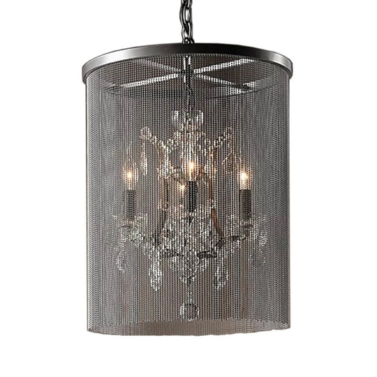 Crystal Black Hanging Chandelier Round 4 Lights Rustic Pendant Lamp For Dining Room