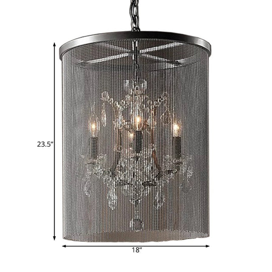Crystal Black Hanging Chandelier Round 4 Lights Rustic Pendant Lamp For Dining Room