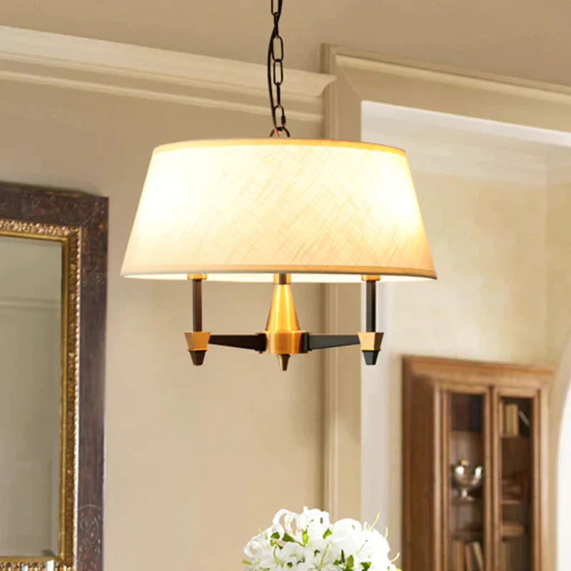 3 Bulbs Ceiling Lamp With Drum Shade Fabric Traditional Dining Room Chandelier Pendant Light In