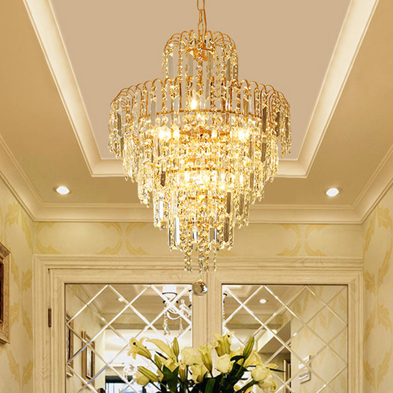 Modern Gold 4 - Light Tiered Crystal Hanging Chandelier Ceiling Light For Dining Room Pendant