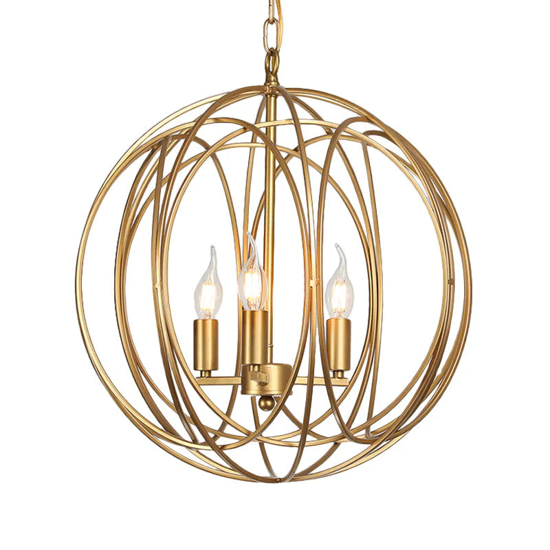 3 Lights Metal Hanging Chandelier Traditional Gold Candelabra Living Room Pendant Light Fixture