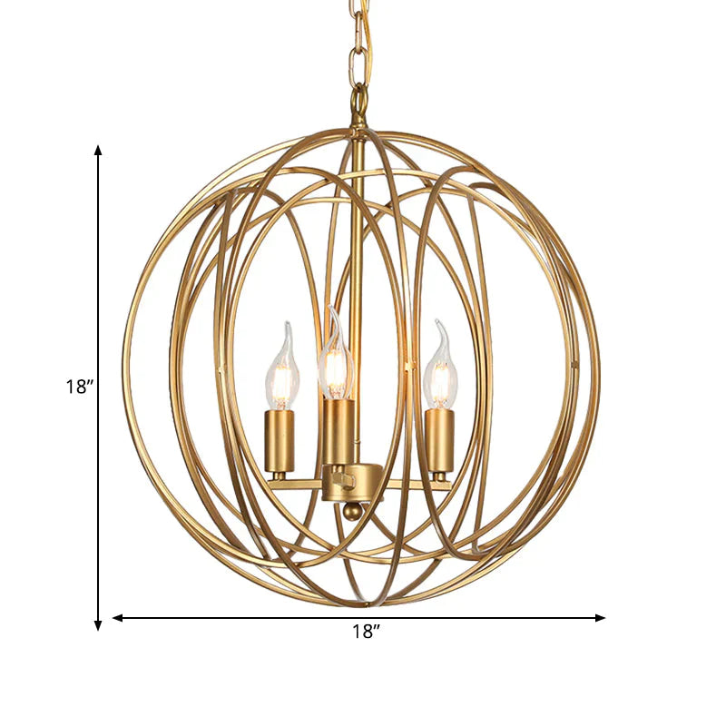 3 Lights Metal Hanging Chandelier Traditional Gold Candelabra Living Room Pendant Light Fixture