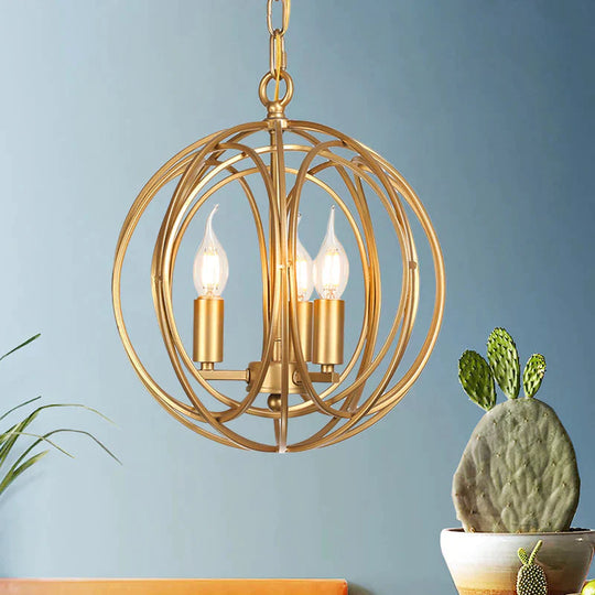 3 Lights Metal Hanging Chandelier Traditional Gold Candelabra Living Room Pendant Light Fixture