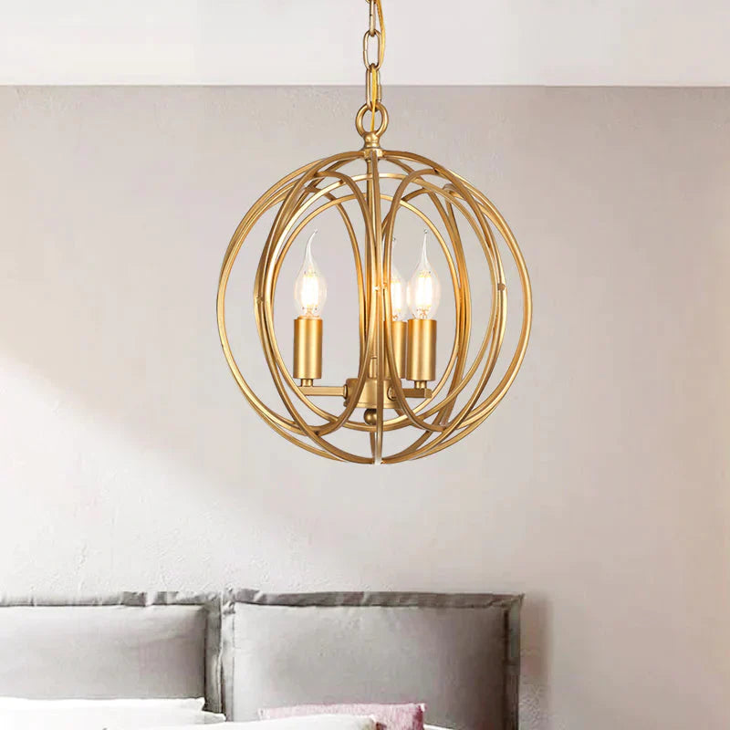 3 Lights Metal Hanging Chandelier Traditional Gold Candelabra Living Room Pendant Light Fixture