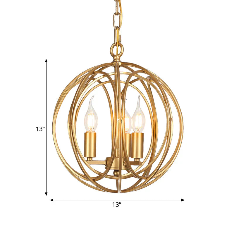 3 Lights Metal Hanging Chandelier Traditional Gold Candelabra Living Room Pendant Light Fixture