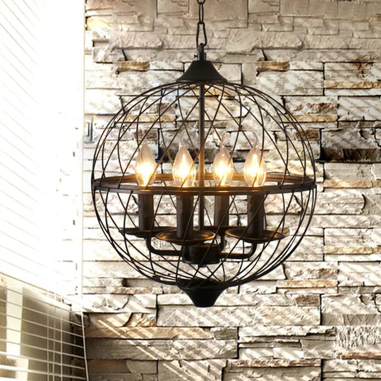 4 Lights Metal Pendant Chandelier Classic Black Candle Dining Room Hanging Ceiling Fixture With