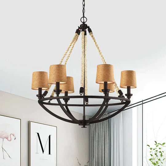 5/6 Lights Ceiling Light Traditional Tapered Fabric Hanging Chandelier In Beige For Dining Room