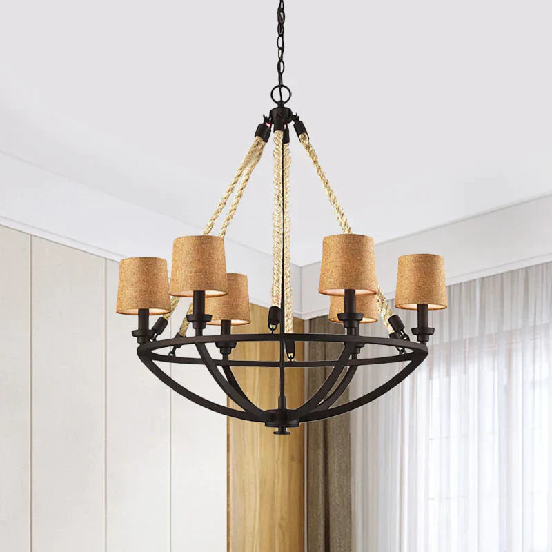 5/6 Lights Ceiling Light Traditional Tapered Fabric Hanging Chandelier In Beige For Dining Room