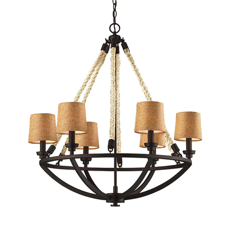 5/6 Lights Ceiling Light Traditional Tapered Fabric Hanging Chandelier In Beige For Dining Room