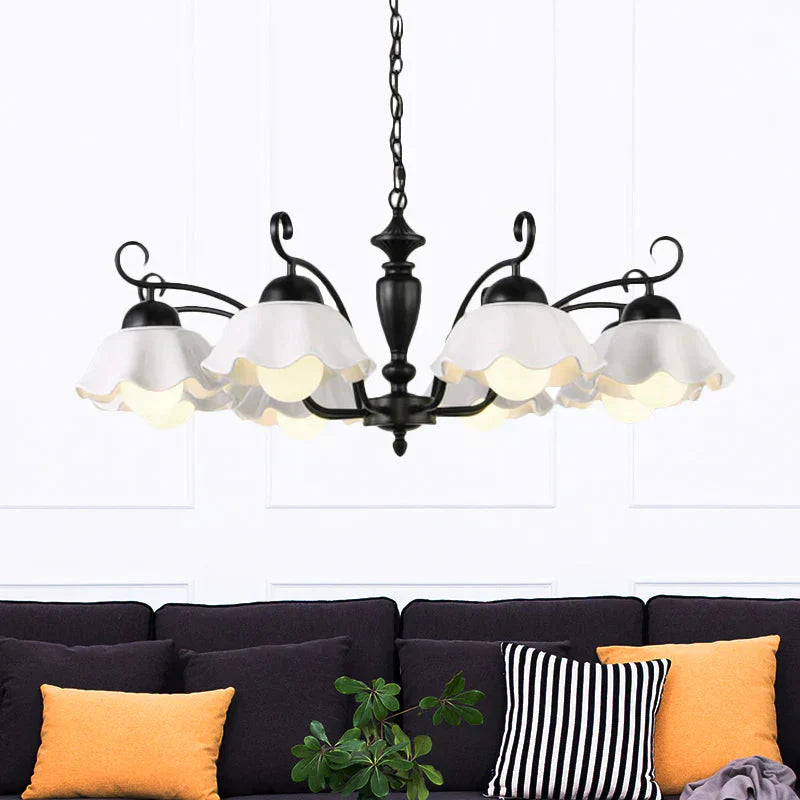 3/6/8 Bulbs Ceiling Lamp With Scalloped Shade Ceramic Traditional Dining Room Chandelier Pendant