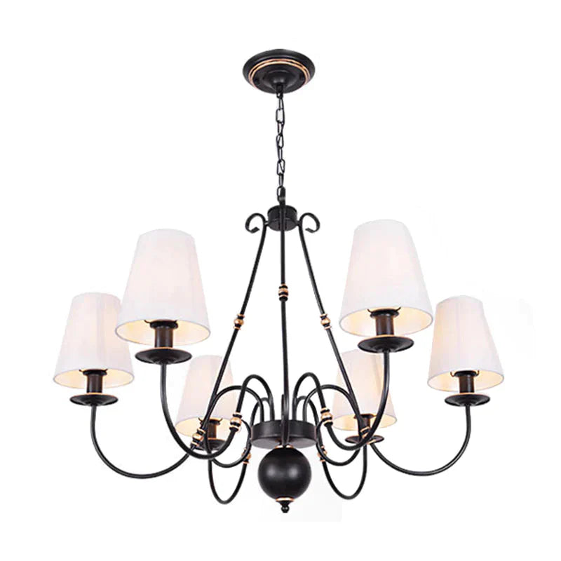 Swirled Arm Living Room Ceiling Chandelier Classic Fabric 3/4/6 Lights Black Hanging Fixture With