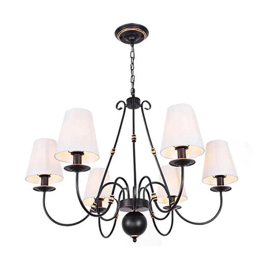 Swirled Arm Living Room Ceiling Chandelier Classic Fabric 3/4/6 Lights Black Hanging Fixture With