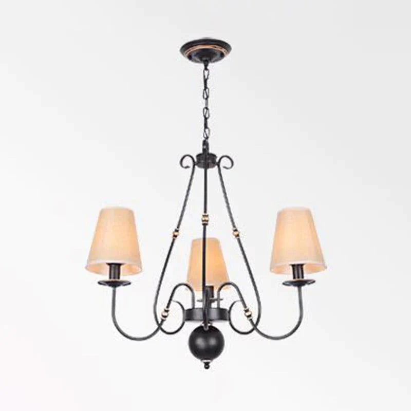 Swirled Arm Living Room Ceiling Chandelier Classic Fabric 3/4/6 Lights Black Hanging Fixture With