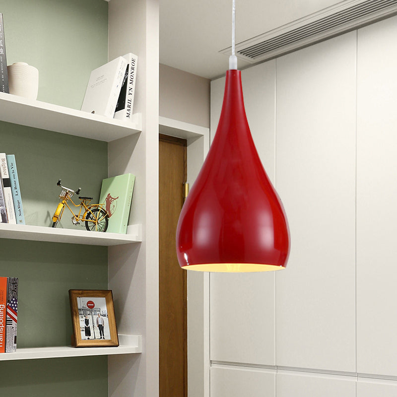 Simona - Modern 6.5/10 Wide Teardrop Pendant Lighting Metal 1 Light Black/White/Red Hanging Red /