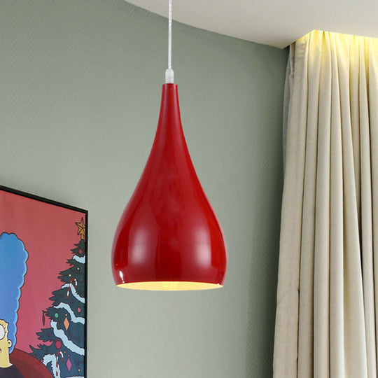 Simona - Modern 6.5/10 Wide Teardrop Pendant Lighting Metal 1 Light Black/White/Red Hanging