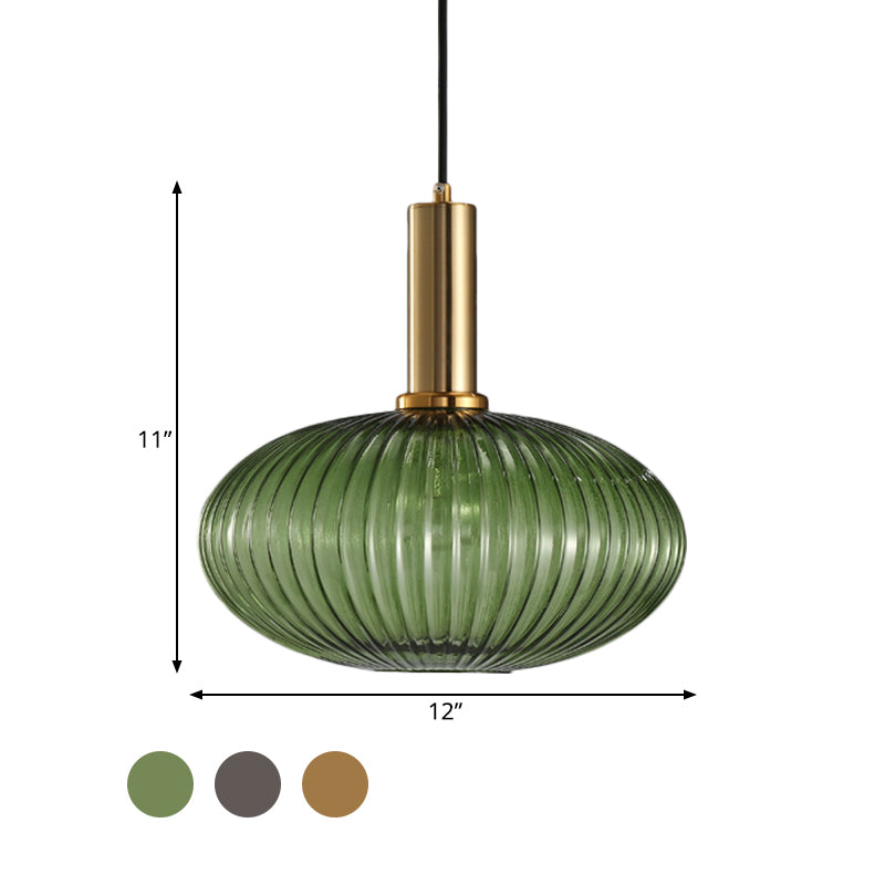 Chloe - Modernist 1 Light Grey/Green/Amber Ribbed Glass Ceiling Pendant Lamp