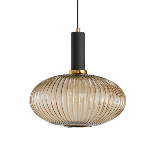 Chloe - Modernist 1 Light Grey/Green/Amber Ribbed Glass Ceiling Pendant Lamp