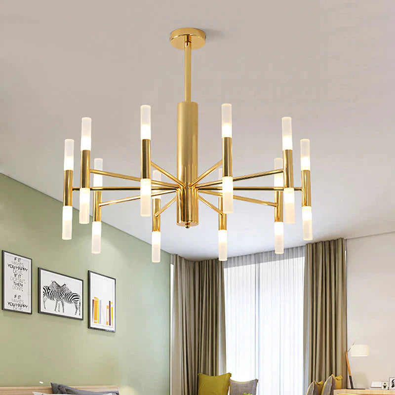 White Glass Tube Chandelier Post Modern Multi Lights Gold Led Hanging Light Fixture