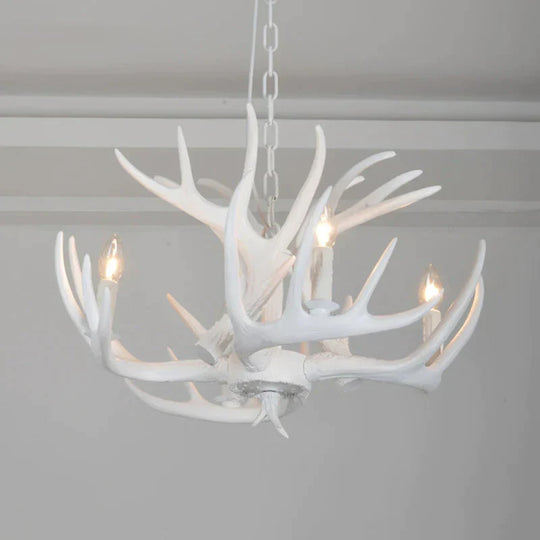 Resin Antler Hanging Chandelier Modern Style 4/6/9 Lights White Ceiling Light