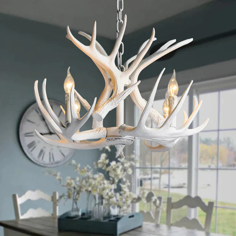 Resin Antler Hanging Chandelier Modern Style 4/6/9 Lights White Ceiling Light