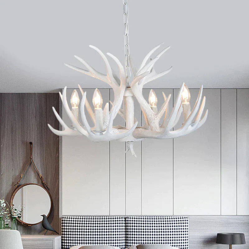 Resin Antler Hanging Chandelier Modern Style 4/6/9 Lights White Ceiling Light