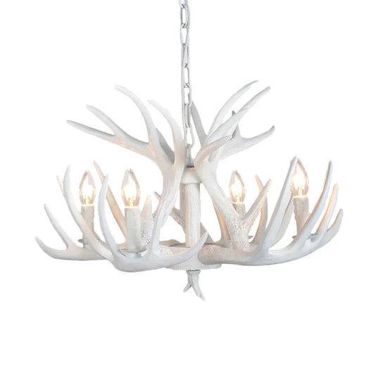 Resin Antler Hanging Chandelier Modern Style 4/6/9 Lights White Ceiling Light