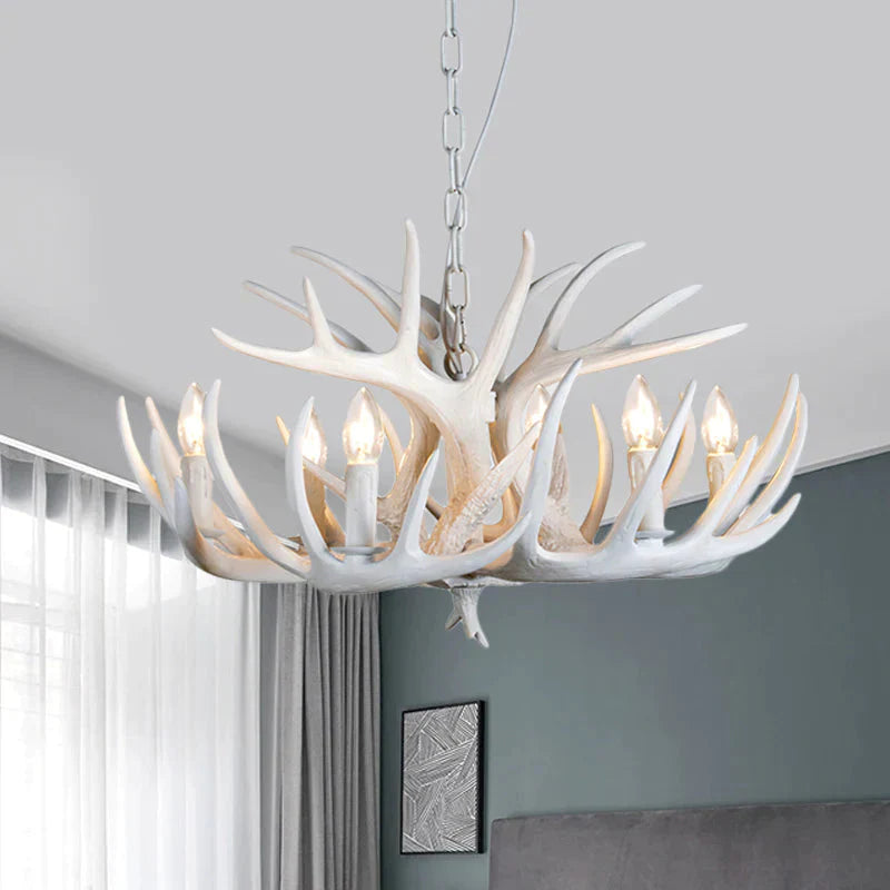 Resin Antler Hanging Chandelier Modern Style 4/6/9 Lights White Ceiling Light